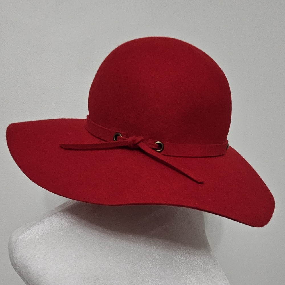 Scala Classic Deep Red Handmade All Wool Red Hat Society Tie Detail Soft Hat